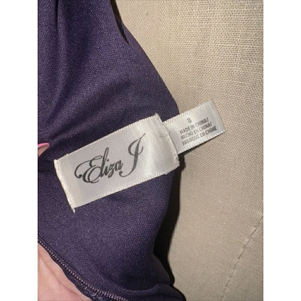 ELIZA J Women's Purple Floral  Metallic Sleeveless V-Neck Side-Slit Gown SZ 8 - Picture 8 of 8